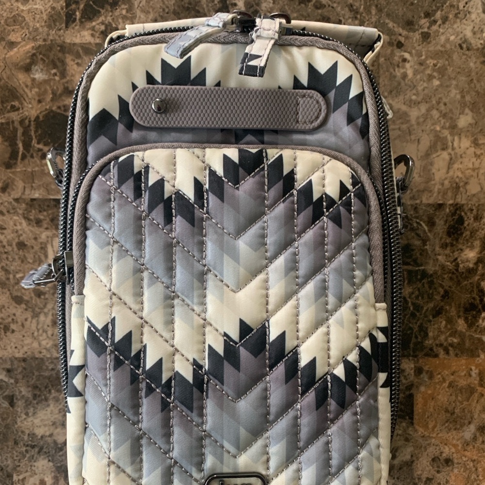 Lug Quilted Chevron Crossbody Bag in Gray and Black